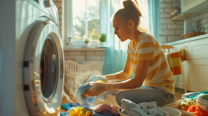 Mother sorting laundry for wash