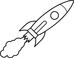 

Rocket launch line art element, rocket with Smoke silhouette black and white illustration
