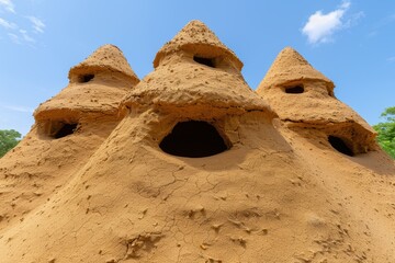 Unique mud huts with distinctive shapes and textures