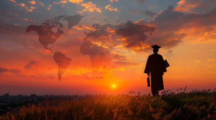 Fototapeta premium graduate walking on the way at sunset