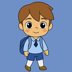 A Boy Going To School Vector Art Illustration