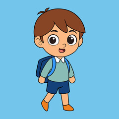 A Boy Going To School Vector Art Illustration