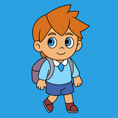 A Boy Going To School Vector Art Illustration