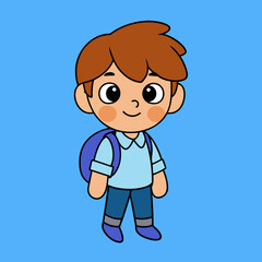 A Boy Going To School Vector Art Illustration