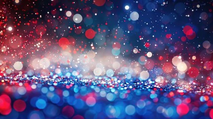 Glittery abstract background in patriotic colors, featuring red, white, and blue sparkles for voting and Memorial Day.