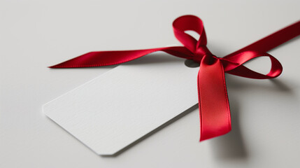 white price tag with red ribbon isolated on white background
