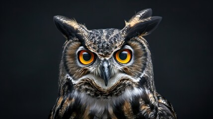 Obraz premium Close-Up Portrait of a Majestic Great Horned Owl