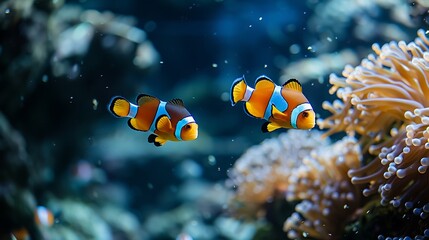 Two Clownfish Swimming Amidst Coral