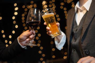 Celebrate whiskey on a friendly party in  restaurant.