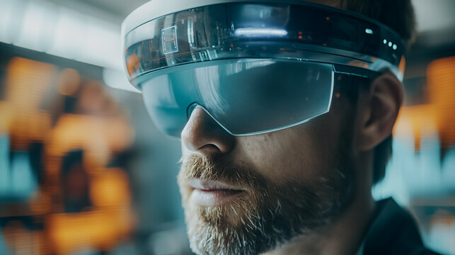 Augmented reality glasses on designers creating and manipulating 3D models, modern workspace with digital elements seamlessly integrated, high-tech environment.