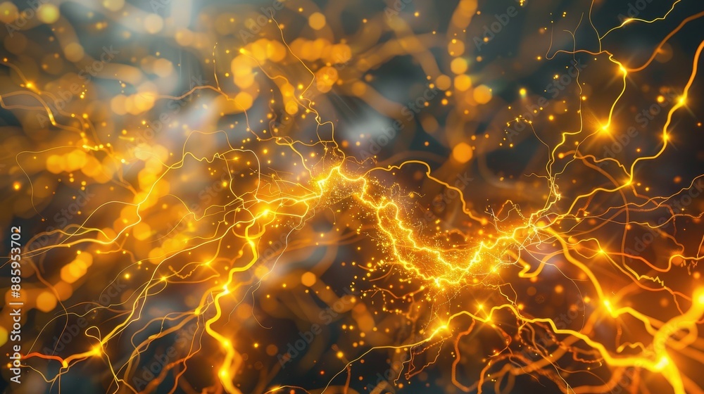 Wall mural immerse yourself in the pulsating glow of vibrant golden lightning energy against a dynamic backdrop