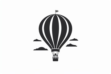 Obraz premium Simple black and white illustration of a hot air balloon with clouds in the background, perfect for adventure and travel themes.