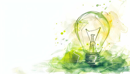 Watercolor illustration of a light bulb on a white background, symbolizing creativity, innovation, and bright ideas.