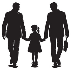 Child enjoying with grandfather and grandmother silhouette vector illustrator design.