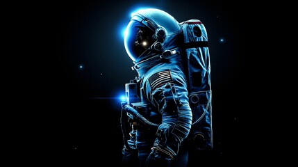 Fototapeta premium An astronaut walks in space against a black universe background, perfect for wallpaper.