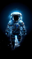 Fototapeta premium An astronaut walks in space against a black universe background, perfect for wallpaper.