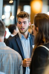 Professional Photography of young investor networking with industry professionals, Generative AI