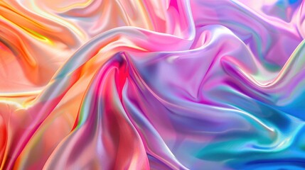 Obraz premium Iridescent fabric background featuring a pastel colorful spectrum of liquid flow, with bright, vibrant colors swirling gracefully together,