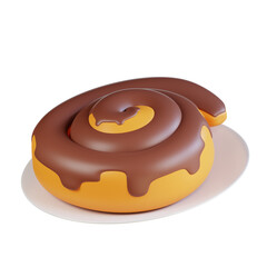 3d Cinnamon Roll Chocolatecovered pastry displayed elegantly on a white plate. Perfect for bakery menus, social media posts, or dessert recipe illustrations.