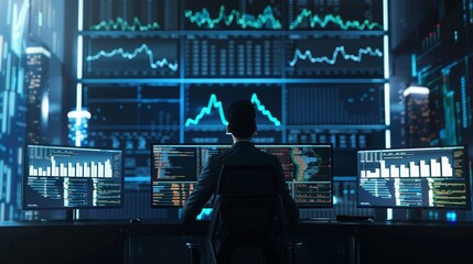 Digital Wizardry Mastering Finance and Technology Person immersed in screens of charts and code showcasing expertise and innovation in modern digital world