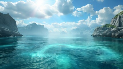 Fototapeta premium Serene Ocean View with Rocky Coastline