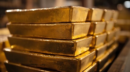 2. Gold bars stacked neatly, highlighting their luster and value