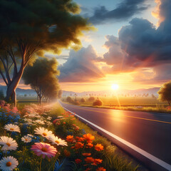 sunset over the river