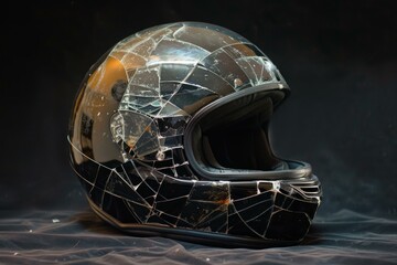 Motorcycle helmet with shattered visor is reminding us about the importance of safety gear