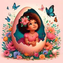 baby cartoon with the flower