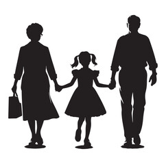 Child enjoying with grandfather and grandmother silhouette vector illustrator design.