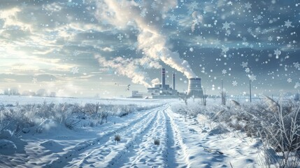 Frozen Industrial Majesty Power Plant in Winter Wonderland