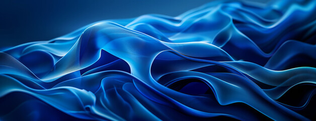 Abstract blue curved wave background with soft light and shadow, dark color, futuristic technology concept design