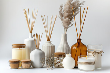 Candles and reed diffusers for aromatherapy session