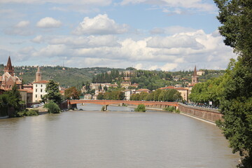 Obraz premium Bassano del Grappa Italy 09/11/2023. The city is located among the mountains and hills of the Veneto, on the banks of the Brenta River.