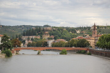 Fototapeta premium Bassano del Grappa Italy 09/11/2023. The city is located among the mountains and hills of the Veneto, on the banks of the Brenta River.