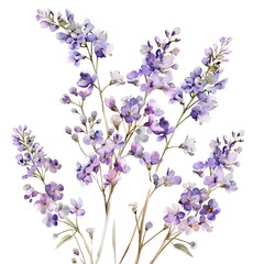 Fototapeta premium Watercolor Purple Lavender Isolated on White Background. Beautiful Lavender Flower