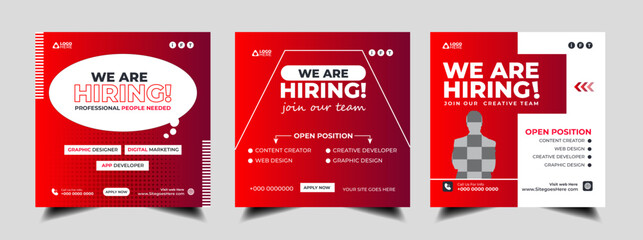 We are hiring job vacancy social media post banner design template with beauty color. We are hiring job vacancy marketing web banner square flyer design.