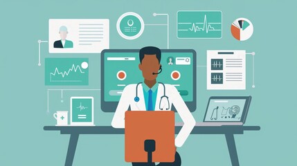 imagine prompt A doctor conducting a telemedicine appointment, using advanced communication tools to diagnose and treat a patient remotely