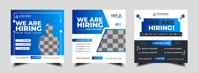 We are hiring job vacancy social media post banner design template with beauty color. We are hiring job vacancy marketing web banner square flyer design.