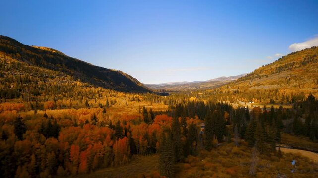 Colorful fall foliage on mountain slopes in Uinta Wasatch Cache National Forest, Utah
