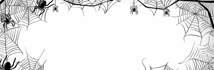 Obraz premium white background, clear lines, simple vector illustration of cobwebs on the sides, black outline on a white background