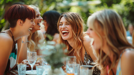 Group of Friends Laughing at an Outdoor Gathering on a Sunny Day