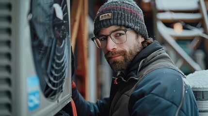 AC technician preparing a unit for winterization