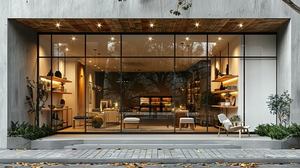 Obraz premium Modern Boutique Facade Mockup Showcasing White and Wood Design