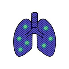 virus infected human lungs halftone hand drawn  color vector illustration