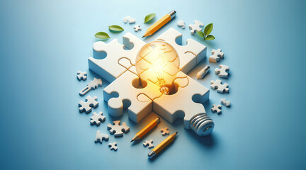 Obraz premium jigsaw puzzle with sunlight effect, Business solutions, success and strategy concept.