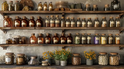 Local Remedies A Vibrant Pharmacy Display of Natural Health Products Honey Herbs and Handmade Ointments for Wellness and Healing