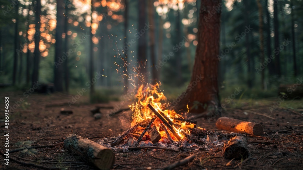 Sticker campfire in the forest