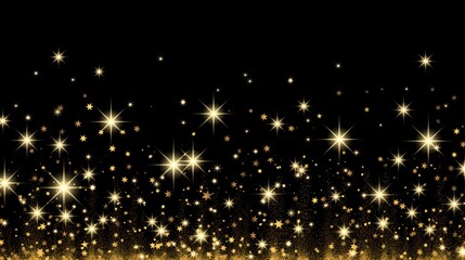 Obraz premium golden stars, black background, sparkling stars, glittering stars, christmas, star, animation, bright, space, holiday, decoration, celebration, vector, shine, sparkle, party, graphic black background,