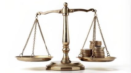 Balance scale with coins and bills, balance scale, money, currency, finance, wealth, comparison, choice